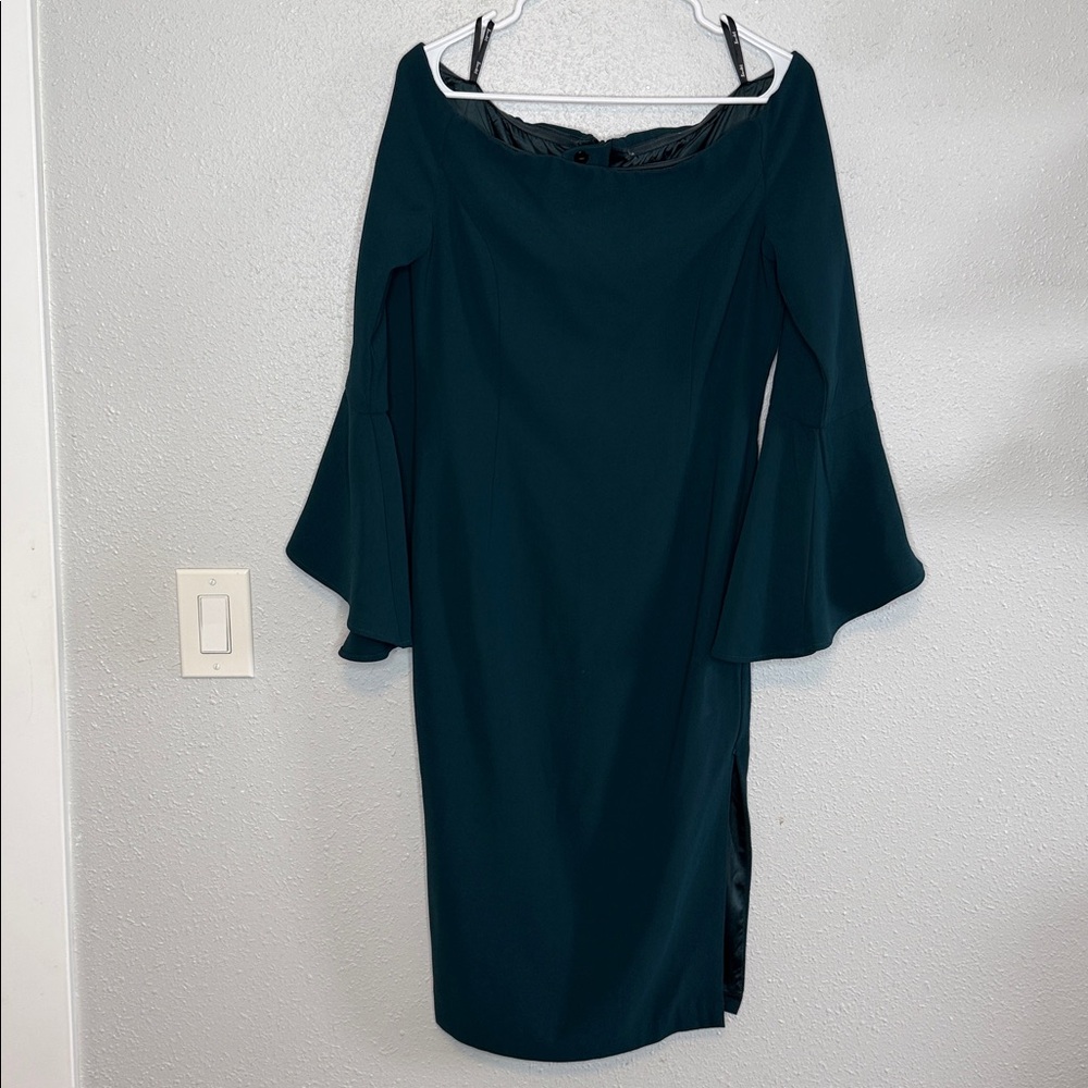 Bardot Solange Teal Blue Midi Off-Shoulder Dress Size 8 - Picture 2 of 7